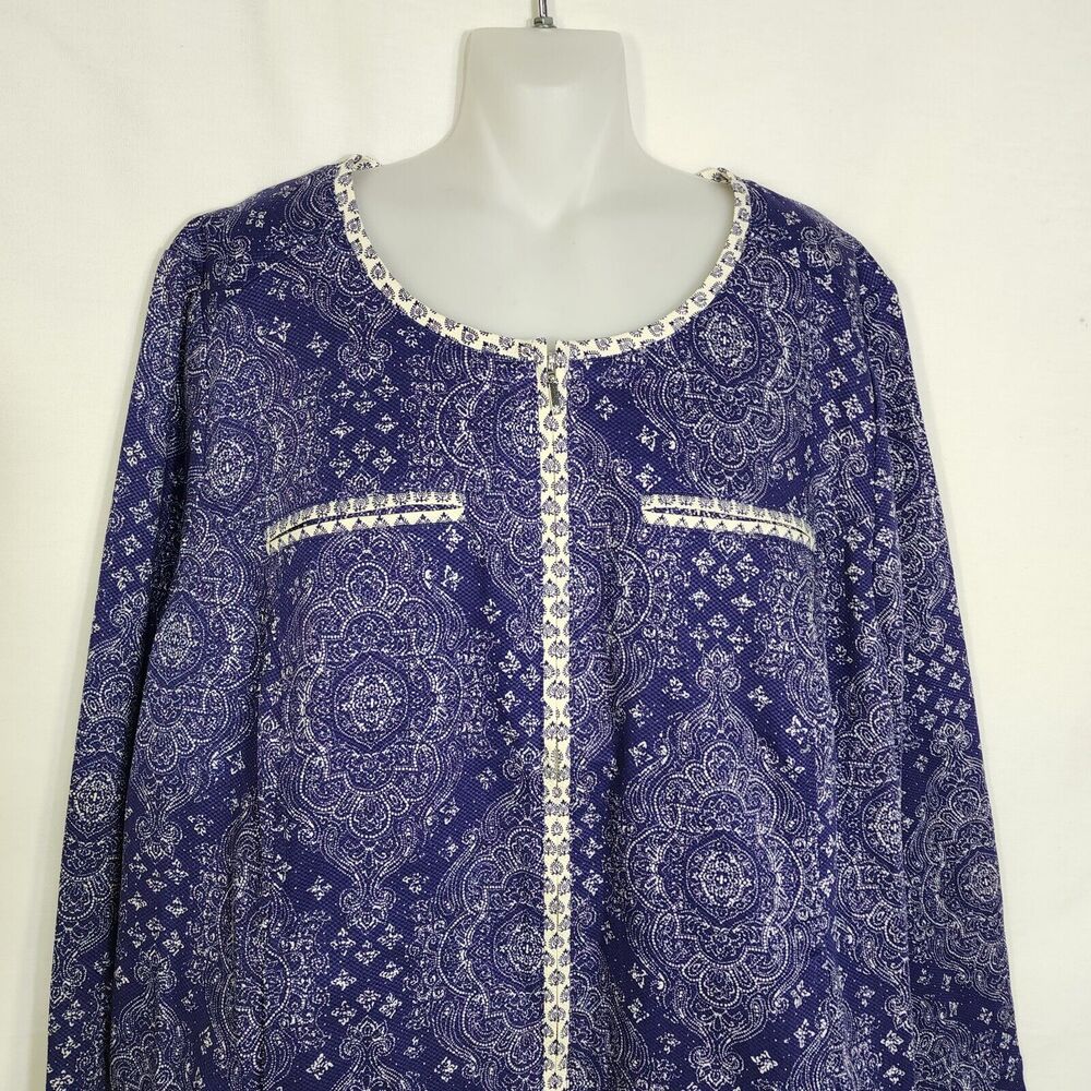 Isaac Mizrahi Live! Womens Jacket Blazer 26W Damask Mixed Print Blue White Zip - Picture 3 of 11